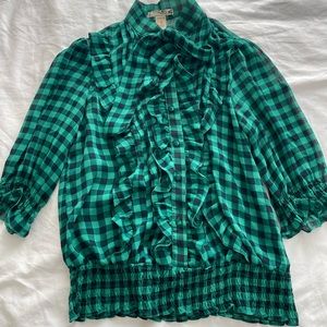 Fancy plaid chiffon top (S)